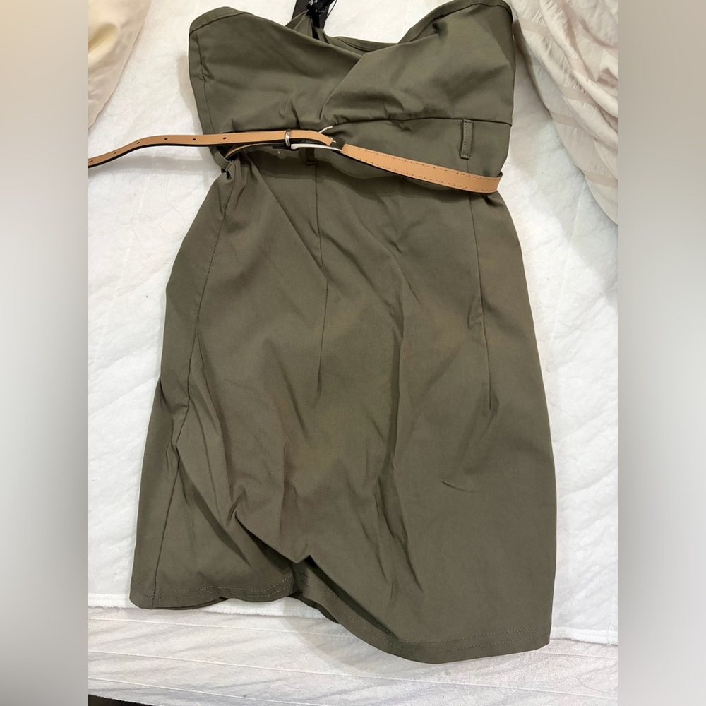 Olive Green Dress with Tan Belt